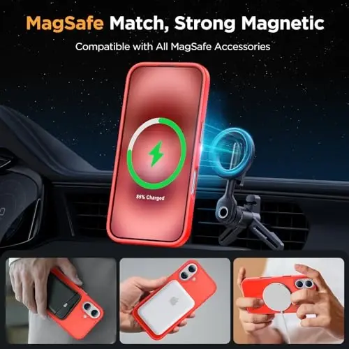 miracase Magnetic for iPhone 17 Case (Compatible with MagSafe) with Screen Protector Military-Grade Protection, Anti-Fingerprint Translucent Matte Phone Cover for iPhone 17 6.3 inch, Red - 3