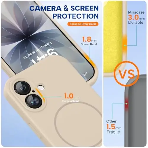 Miracase Magnetic for iPhone 17 Case, Compatible with MagSafe, Integrated Silicone Camera Control Cover, 3.0mm Thicken Shockproof Drop Protection Phone Case for 17,Sand - 2