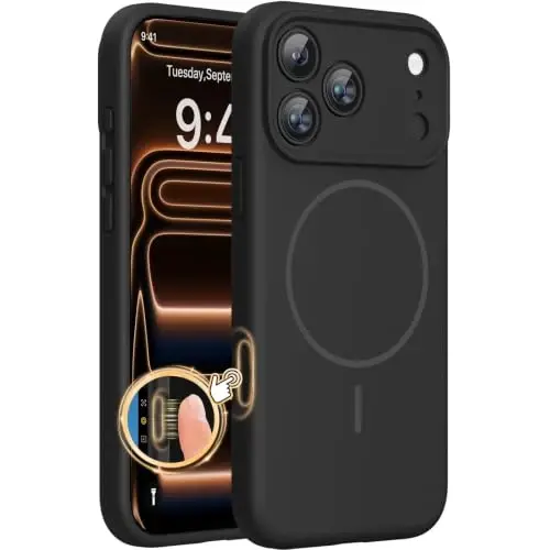 Miracase Magnetic for iPhone 17 Pro Case, Compatible with MagSafe, Integrated Silicone Camera Control Cover, 3.0mm Thicken Shockproof Drop Protection Phone Case for 17 Pro,Dark Black 