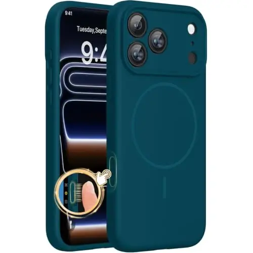 miracase Magnetic for iPhone 17 Pro Case, Compatible with MagSafe, Integrated Silicone Camera Control Cover, 3.0mm Thicken Shockproof Drop Protection Phone Case for 17 Pro,Teal 
