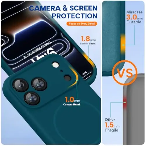 miracase Magnetic for iPhone 17 Pro Case, Compatible with MagSafe, Integrated Silicone Camera Control Cover, 3.0mm Thicken Shockproof Drop Protection Phone Case for 17 Pro,Teal - 3