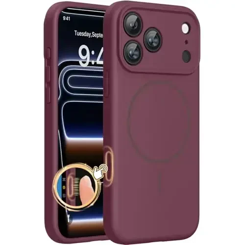 Miracase Magnetic for iPhone 17 Pro Case, Compatible with MagSafe, Integrated Silicone Camera Control Cover, 3.0mm Thicken Shockproof Drop Protection Phone Case for 17 Pro,Wine Red - 1