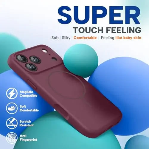 Miracase Manyetik iPhone 17 Pro Kılıfı, MagSafe ile Uyumlu, Entegre Silikon Kamera Kontrol Kapağı, 3,0 mm Kalınlığında Darbeye Dayanıklı Düşme Korumalı Telefon Kılıfı 17 Pro için, Şarap Kırmızısı 