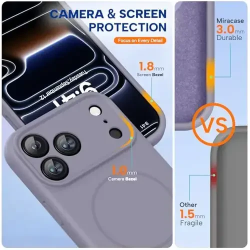 Miracase Magnetic for iPhone 17 Pro Case, Compatible with MagSafe, Integrated Silicone Camera Control Cover, 3.0mm Thicken Shockproof Drop Protection Phone Case for 17 Pro,Lavender Gray - 5