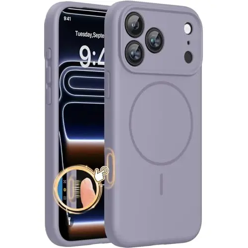 Miracase Magnetic for iPhone 17 Pro Case, Compatible with MagSafe, Integrated Silicone Camera Control Cover, 3.0mm Thicken Shockproof Drop Protection Phone Case for 17 Pro,Lavender Gray 