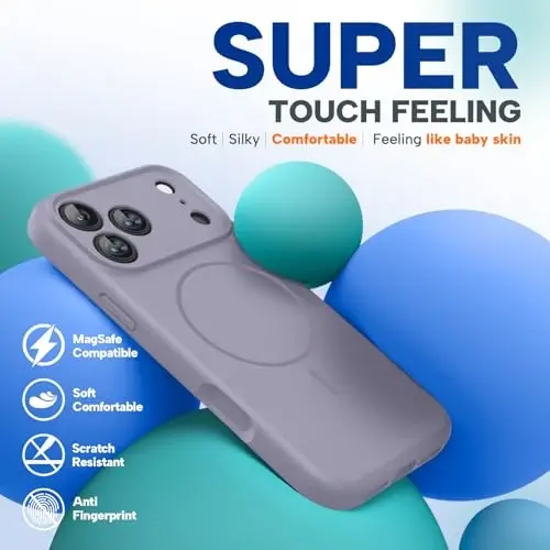 Miracase Manyetik iPhone 17 Pro Kılıfı, MagSafe Uyumlu, Entegre Silikon Kamera Kontrol Kapağı, 3.0mm Kalın Darbeye Dayanıklı Düşme Korumalı Telefon Kılıfı 17 Pro için, Lavanta Grisi 