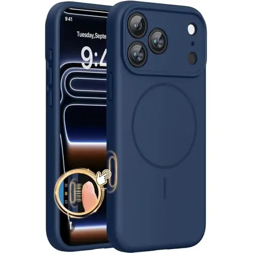 miracase Magnetic for iPhone 17 Pro Case, Compatible with MagSafe, Integrated Silicone Camera Control Cover, 3.0mm Thicken Shockproof Drop Protection Phone Case for 17 Pro,Dark Blue 