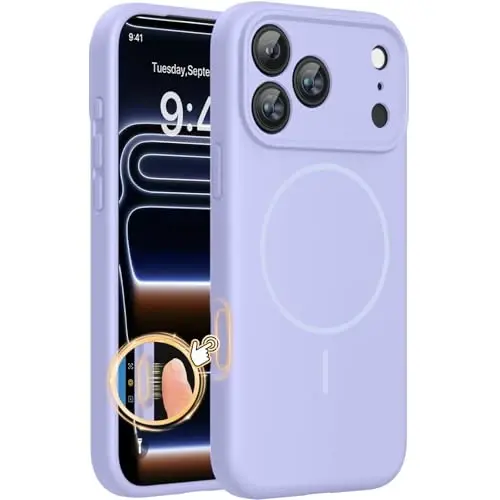miracase Magnetic for iPhone 17 Pro Case, Compatible with MagSafe, Integrated Silicone Camera Control Cover, 3.0mm Thicken Shockproof Drop Protection Phone Case for 17 Pro,Light Purple 