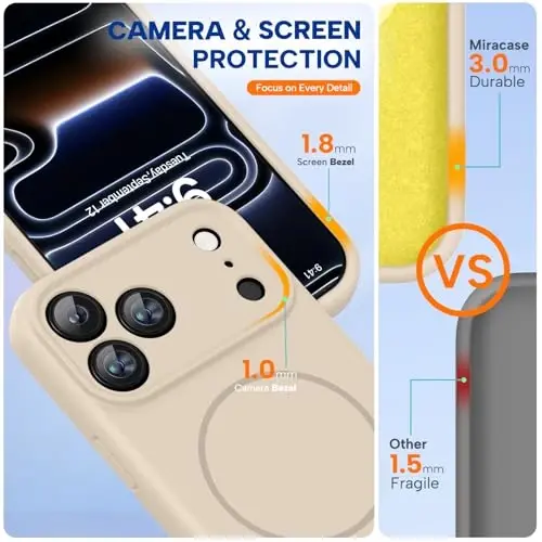 Miracase Magnetic for iPhone 17 Pro Case, Compatible with MagSafe, Integrated Silicone Camera Control Cover, 3.0mm Thicken Shockproof Drop Protection Phone Case for 17 Pro,Sand - 3