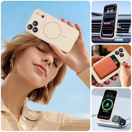 Miracase Magnetic for iPhone 17 Pro Case, Compatible with MagSafe, Integrated Silicone Camera Control Cover, 3.0mm Thicken Shockproof Drop Protection Phone Case for 17 Pro,Sand - 5