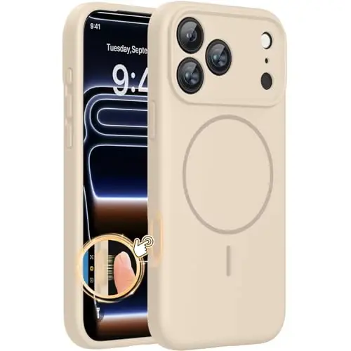 miracase Magnetic for iPhone 17 Pro Case, Compatible with MagSafe, Integrated Silicone Camera Control Cover, 3.0mm Thicken Shockproof Drop Protection Phone Case for 17 Pro,Sand 