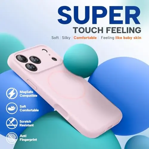 Miracase Magnetic for iPhone 17 Pro Case, Compatible with MagSafe, Integrated Silicone Camera Control Cover, 3.0mm Thicken Shockproof Drop Protection Phone Case for 17 Pro,Sand Pink 