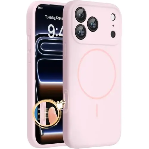 miracase Magnetic for iPhone 17 Pro Case, Compatible with MagSafe, Integrated Silicone Camera Control Cover, 3.0mm Thicken Shockproof Drop Protection Phone Case for 17 Pro,Sand Pink 