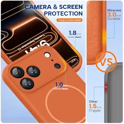 Miracase Magnetic for iPhone 17 Pro Max Case, Compatible with MagSafe, Integrated Silicone Camera Control Cover, 3.0mm Thicken Shockproof Drop Protection Phone Case for 17 ProMax, Orange - 5