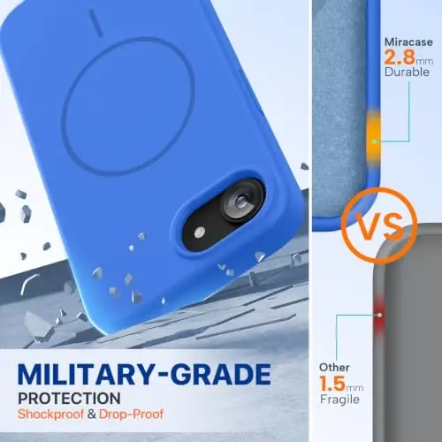 Miracase Magnetic for iPhone 17e Case & iPhone 16e Case, [Soft Anti-Scratch Microfiber Lining], Compatible with MagSafe, Silicone Shockproof Protection Phone Case for iPhone 17e/16e, Blue - 2
