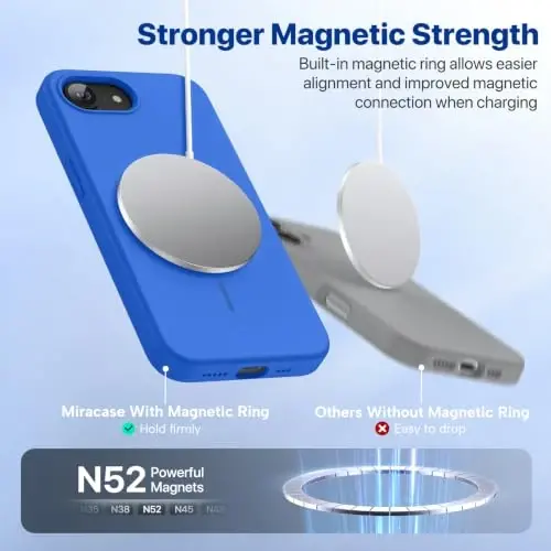 Miracase Magnetic for iPhone 17e Case & iPhone 16e Case, [Soft Anti-Scratch Microfiber Lining], Compatible with MagSafe, Silicone Shockproof Protection Phone Case for iPhone 17e/16e, Blue - 4