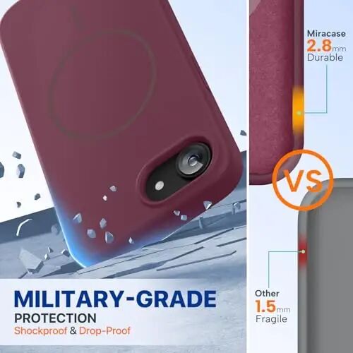 Miracase Manyetik iPhone 17e Kılıf ve iPhone 16e Kılıf, [Yumuşak Çizilmez Mikrofiber Astar], MagSafe Uyumlu, iPhone 17e/16e için Silikon Darbeye Dayanıklı Koruma Telefon Kılıfı, Şarap Kırmızısı - 2