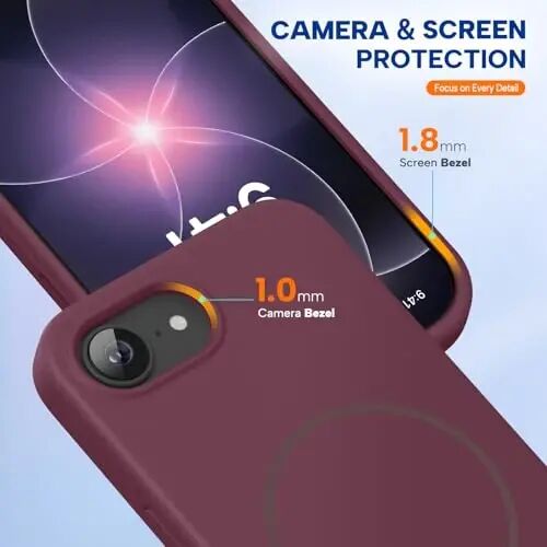Miracase Manyetik iPhone 17e Kılıf ve iPhone 16e Kılıf, [Yumuşak Çizilmez Mikrofiber Astar], MagSafe Uyumlu, iPhone 17e/16e için Silikon Darbeye Dayanıklı Koruma Telefon Kılıfı, Şarap Kırmızısı - 4