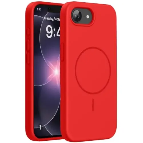 Miracase Magnetic for iPhone 17e Case & iPhone 16e Case, [Soft Anti-Scratch Microfiber Lining], Compatible with MagSafe, Silicone Shockproof Protection Phone Case for iPhone 17e/16e, Red - 1