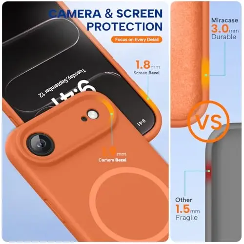 Miracase Magnetic for iPhone Air Case, Compatible with MagSafe, Integrated Silicone Camera Control Cover,Shockproof Drop Protection Phone Case for 17 Air,Orange - 2