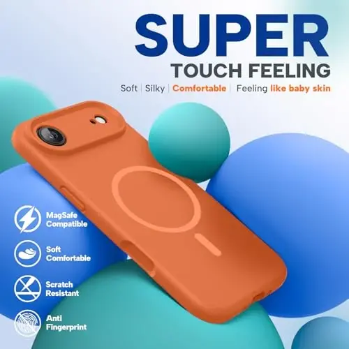 Miracase Magnetic for iPhone Air Case, Compatible with MagSafe, Integrated Silicone Camera Control Cover,Shockproof Drop Protection Phone Case for 17 Air,Orange - 6