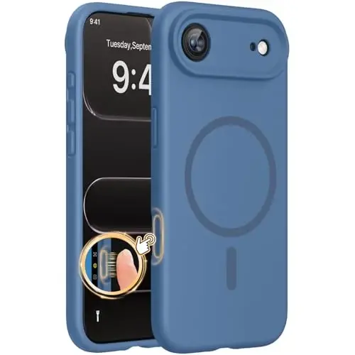 Miracase Magnetic for iPhone Air Case, Compatible with MagSafe, Integrated Silicone Camera Control Cover, 3.0mm Thicken Shockproof Drop Protection Phone Case for 17 Air,Glass Blue - 1