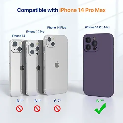 Miracase Manyetik Kılıf, iPhone 14 Pro Max Telefon Kılıfı için Tasarlandı, Ekran Koruyuculu, [Yükseltilmiş Gelişmiş Kamera Koruması], Darbeye Dayanıklı Sıvı Silikon Kılıf 6.7 inç, Koyu Mor Manyetik 