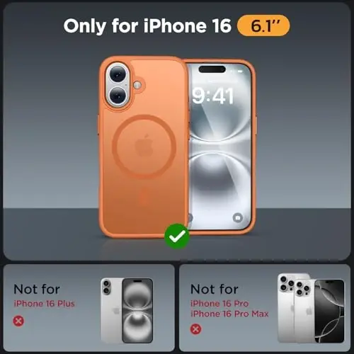 miracase Magnetic Series for iPhone 16 Case [Compatible with MagSafe] Military-Grade Protection, Anti-Fingerprint, Slim Phone Case for iPhone 16 6.1 inch - Orange - 2