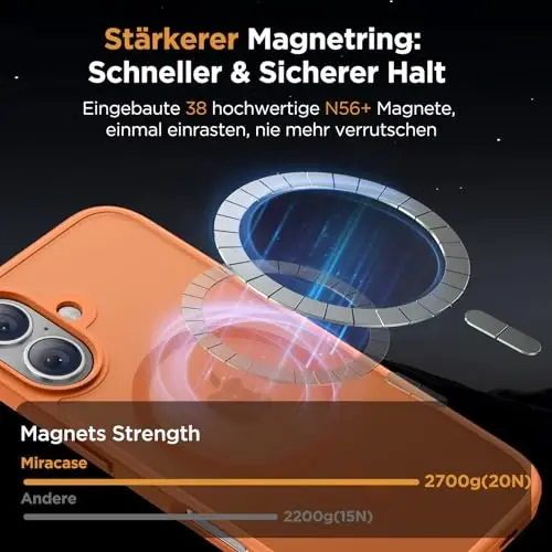 miracase Magnetic Series for iPhone 16 Case [Compatible with MagSafe] Military-Grade Protection, Anti-Fingerprint, Slim Phone Case for iPhone 16 6.1 inch - Orange - 3