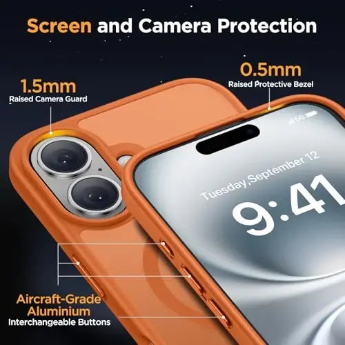 miracase Magnetic Series for iPhone 16 Case [Compatible with MagSafe] Military-Grade Protection, Anti-Fingerprint, Slim Phone Case for iPhone 16 6.1 inch - Orange - 5