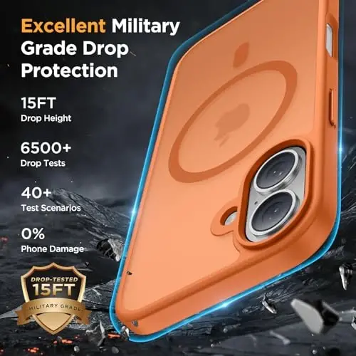 miracase Magnetic Series for iPhone 16 Case [Compatible with MagSafe] Military-Grade Protection, Anti-Fingerprint, Slim Phone Case for iPhone 16 6.1 inch - Orange - 6
