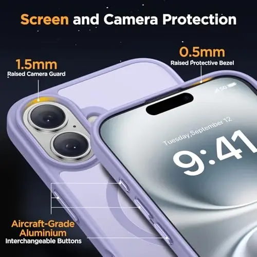 miracase Magnetic Series for iPhone 16 Case [Compatible with MagSafe] Military-Grade Protection, Anti-Fingerprint, Slim Phone Case for iPhone 16 6.1 inch - Light Purple - 5