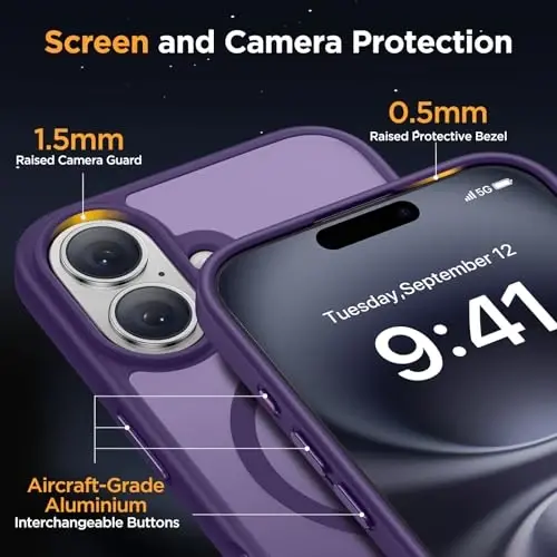 miracase Magnetic Series for iPhone 16 Case [Compatible with MagSafe] Military-Grade Protection, Anti-Fingerprint, Slim Phone Case for iPhone 16 6.1 inch - Deep Purple - 5