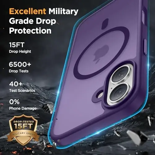 miracase Magnetic Series for iPhone 16 Case [Compatible with MagSafe] Military-Grade Protection, Anti-Fingerprint, Slim Phone Case for iPhone 16 6.1 inch - Deep Purple - 6
