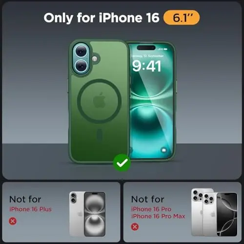 miracase Magnetic Series for iPhone 16 Case [Compatible with MagSafe] Military-Grade Protection, Anti-Fingerprint, Slim Phone Case for iPhone 16 6.1 inch - Dark Green - 2