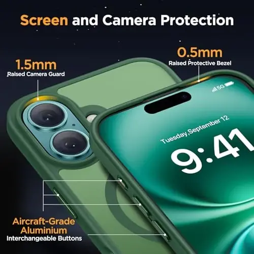 miracase Magnetic Series for iPhone 16 Case [Compatible with MagSafe] Military-Grade Protection, Anti-Fingerprint, Slim Phone Case for iPhone 16 6.1 inch - Dark Green - 5