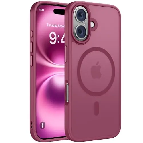 miracase Magnetic Series for iPhone 16 Case [Compatible with MagSafe] Military-Grade Protection, Anti-Fingerprint, Slim Phone Case for iPhone 16 6.1 inch - Wine Red 