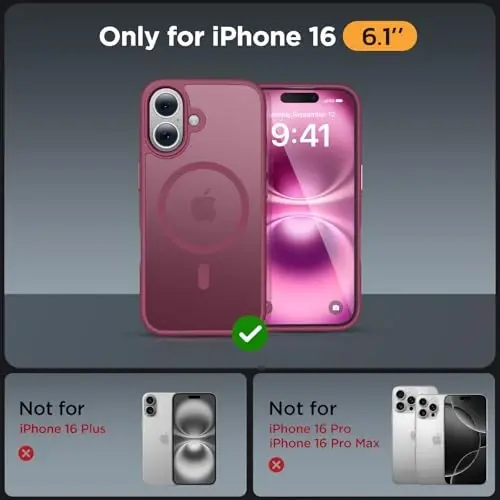 miracase Magnetic Series for iPhone 16 Case [Compatible with MagSafe] Military-Grade Protection, Anti-Fingerprint, Slim Phone Case for iPhone 16 6.1 inch - Wine Red - 2