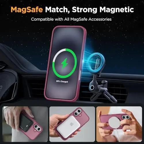 miracase Magnetic Series for iPhone 16 Case [Compatible with MagSafe] Military-Grade Protection, Anti-Fingerprint, Slim Phone Case for iPhone 16 6.1 inch - Wine Red - 4