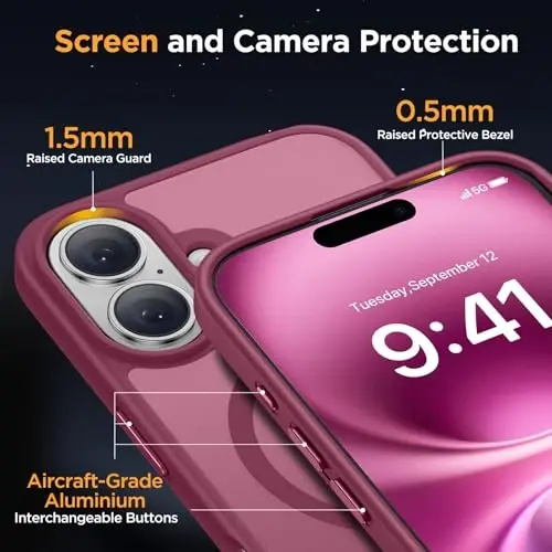 miracase Magnetic Series for iPhone 16 Case [Compatible with MagSafe] Military-Grade Protection, Anti-Fingerprint, Slim Phone Case for iPhone 16 6.1 inch - Wine Red - 5