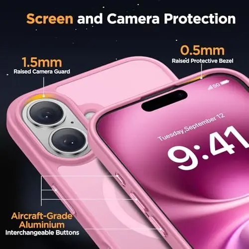 miracase Magnetic Series for iPhone 16 Case [Compatible with MagSafe] Military-Grade Protection, Anti-Fingerprint, Slim Phone Case for iPhone 16 6.1 inch - Messy Pink - 5