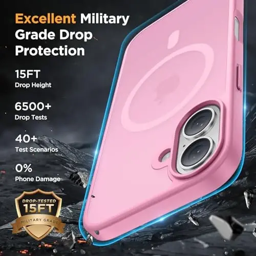 miracase Magnetic Series for iPhone 16 Case [Compatible with MagSafe] Military-Grade Protection, Anti-Fingerprint, Slim Phone Case for iPhone 16 6.1 inch - Messy Pink - 6
