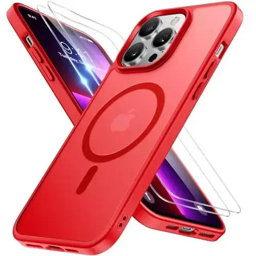 Miracase Magnetic Series Designed for iPhone 13 Pro Case [Compatible with MagSafe] [with 2X Screen Protectors] Anti-Fingerprint, Magnetic Phone Case for iPhone 13 Pro 6.1 inch - Red - MIRACASE