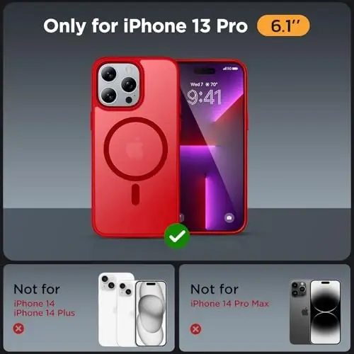 Miracase Magnetic Series Designed for iPhone 13 Pro Case [Compatible with MagSafe] [with 2X Screen Protectors] Anti-Fingerprint, Magnetic Phone Case for iPhone 13 Pro 6.1 inch - Red - 2