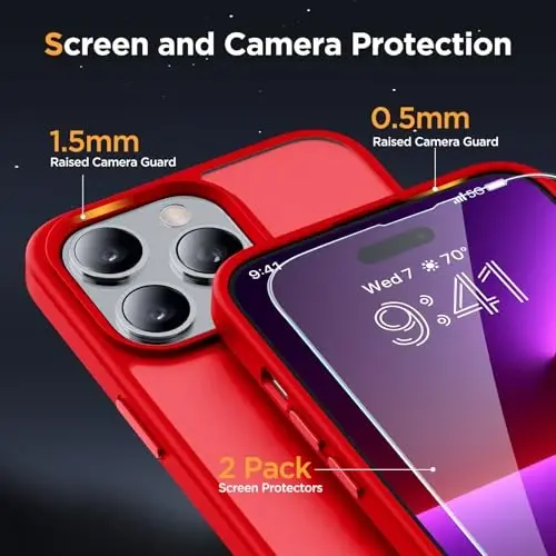 Miracase Magnetic Series Designed for iPhone 13 Pro Case [Compatible with MagSafe] [with 2X Screen Protectors] Anti-Fingerprint, Magnetic Phone Case for iPhone 13 Pro 6.1 inch - Red - 5
