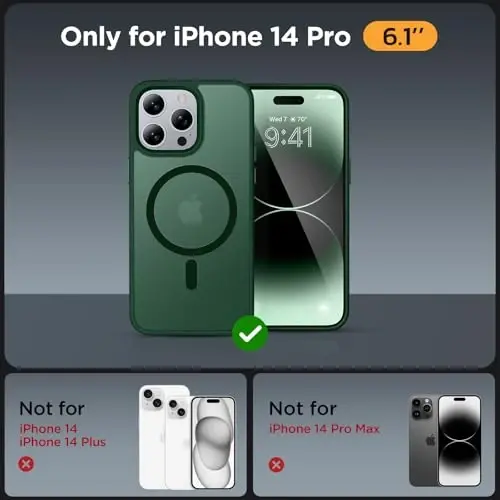 Miracase Magnetic Series Designed for iPhone 14 Pro Case [Compatible with MagSafe] [with 2X Screen Protectors] Anti-Fingerprint, Magnetic Charger Case for iPhone 14 Pro 6.1 inch - Dark Green - 2