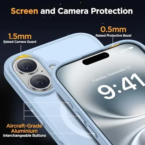 miracase Magnetic Series for iPhone 16 Case [Compatible with MagSafe] Military-Grade Protection, Anti-Fingerprint, Slim Phone Case for iPhone 16 6.1 inch - Light Blue - 5