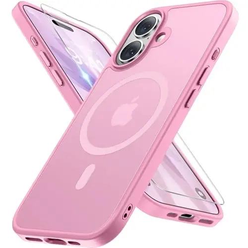 Miracase Magnetic for Phone 17 Case (Compatible with MagSafe) with Screen Protector Military-Grade Protection, Anti-Fingerprint Translucent Matte Phone Cover for Phone 17 6.3 inch, Mes-Pink - 1