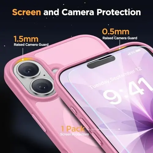 Miracase Magnetic for Phone 17 Case (Compatible with MagSafe) with Screen Protector Military-Grade Protection, Anti-Fingerprint Translucent Matte Phone Cover for Phone 17 6.3 inch, Mes-Pink - 5
