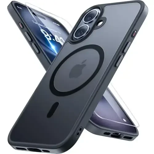 Miracase Magnetic for Phone 17 Case (Compatible with MagSafe) with Screen Protector Military-Grade Protection, Anti-Fingerprint Translucent Matte Phone Cover for Phone 17 6.3 inch, Black - MIRACASE